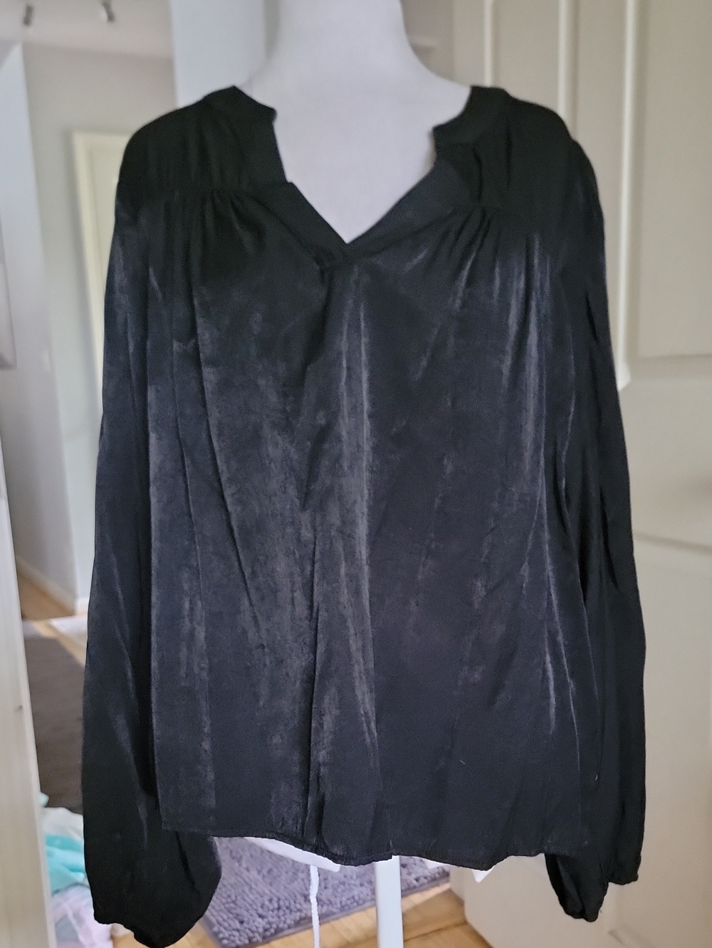 Baltic Born Black Women's V-Neck Long-Sleeve Satin Blouse